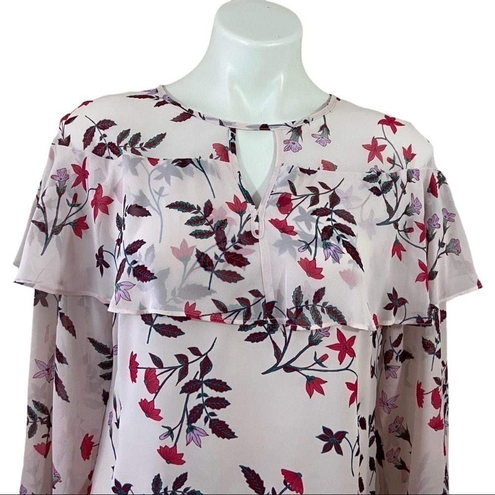 🌻Lauren Conrad Pink Sheer Top Blouse Long Sleeve - Picture 2 of 9